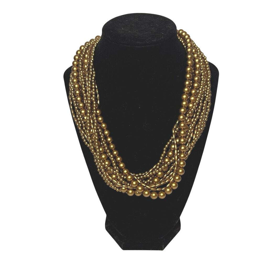 Gold Tone Acrylic Multi Strand Necklace | 19” Layered Beaded Statement Extender